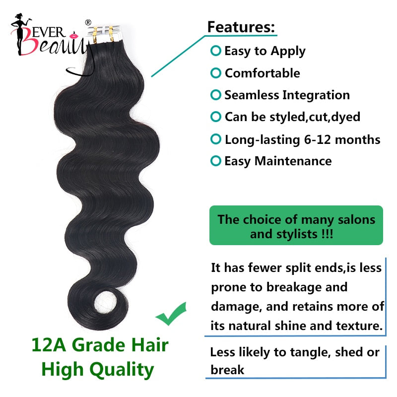 Body Wave Tape In Weft Human Extensions Invisible Brazilian Bulk Virgin Hair Microlink Tape Ins