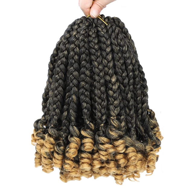 Sambraid Synthetic Short Bob 10Inch Omber Blonde Pre Stretched Box Braids with Curly Ends