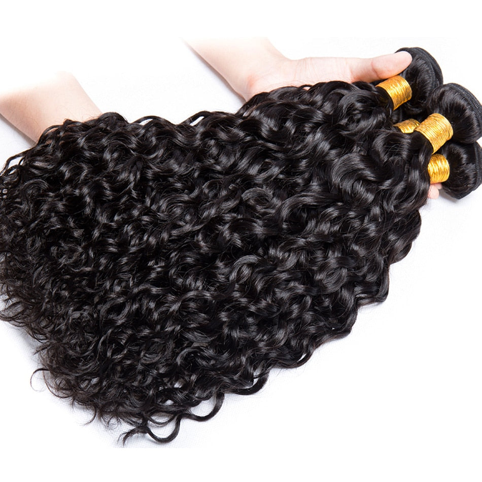 12A Indian Remy Water Wave 3 Bundles Human Hair With 13X4 Wet and Wavy Curly Frontal Closure