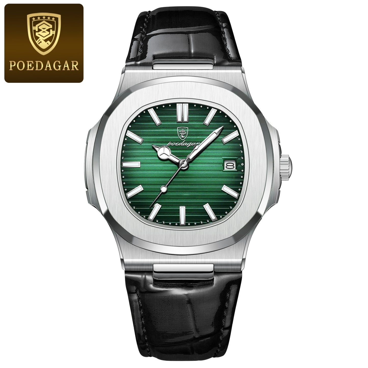 POEDAGAR Luxury Square Men's  Business Stainless Steel Waterproof Luminous Quartz Men Watch With  Date