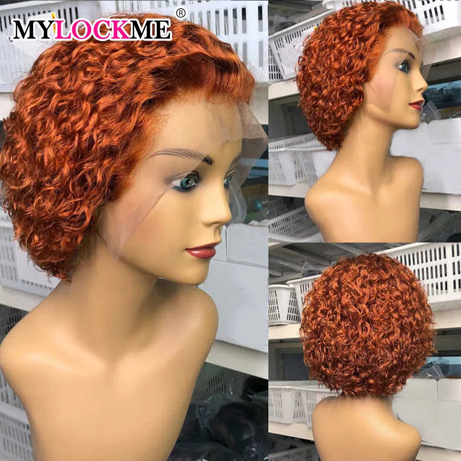 Short Curly Human Hair Pixie Cut Preplucked Transparent Lace Wig