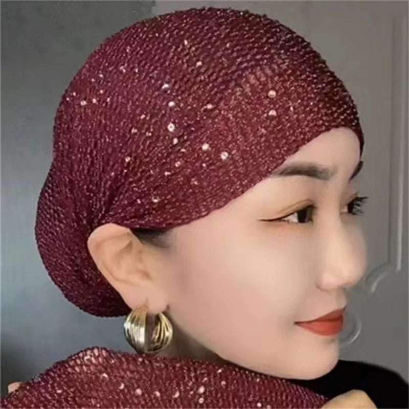 Breathable Mesh Diamond Elastics Turban Hat