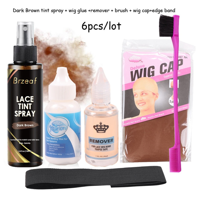 38Ml Waterproof Lace Front Wig Glue And Lace Tint Spray Kit Adhesive Remover With Melt Elastic Headband Brown Stocking Wig Cap