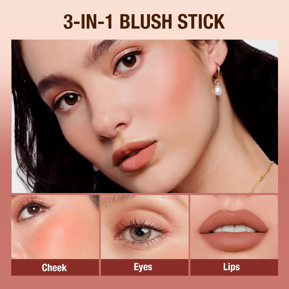 O.TWO.O Lipstick Blush 3-in-1 Eyes Cheek and Lip Tint Buildable Waterproof Lightweight Cream Multi Stick