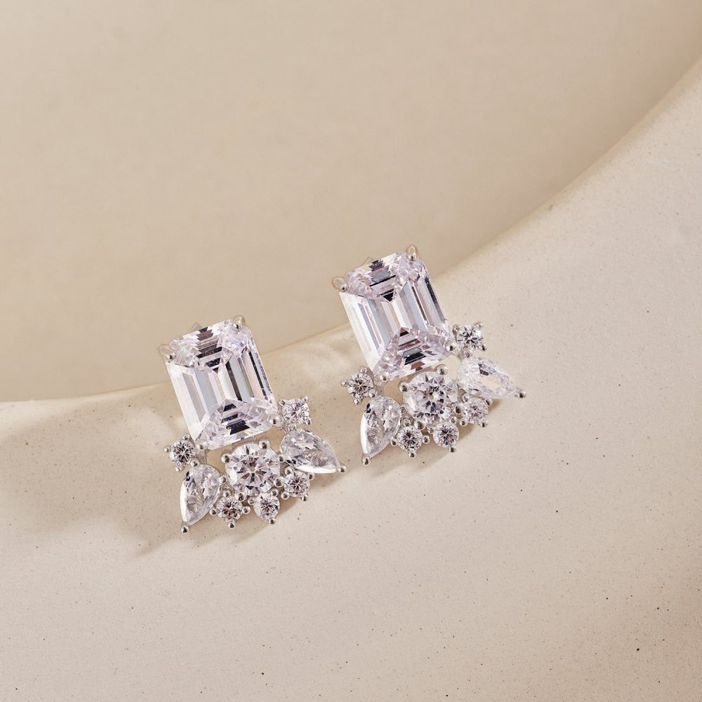 Wong Rain 100% 925 Sterling Silver Emerald Cut 7*9MM Lab Sapphire Gemstone Stud Fashion Earrings