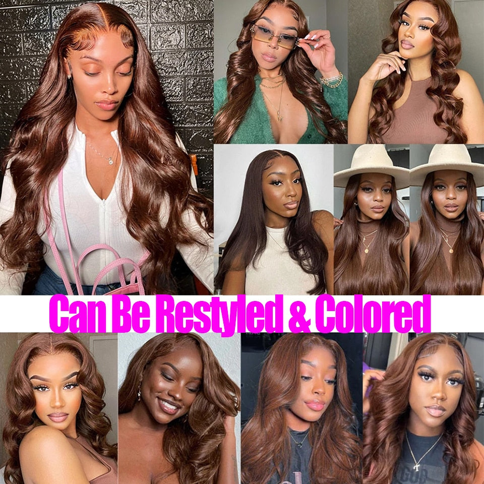 12A 10"-32" #4 Chocolate Brown Straight Human Hair Bundles with Closure &Frontal Raw Brazilian Hair Weave Bundles with Closure