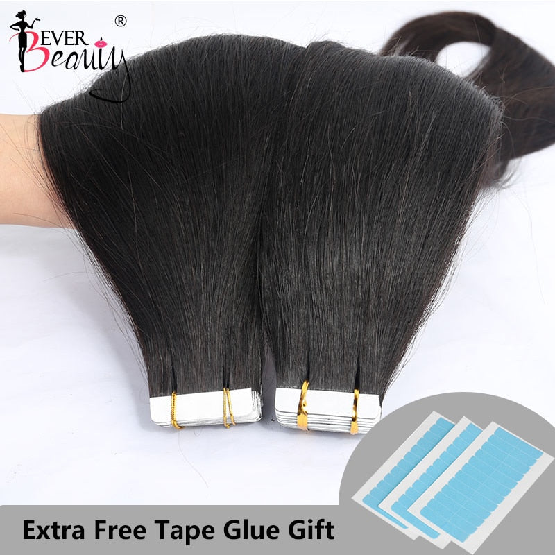 Straight Tape In Human Hair Skin Weft Extensions Invisible Tape Ins Brazilian Bulk Virgin Hair