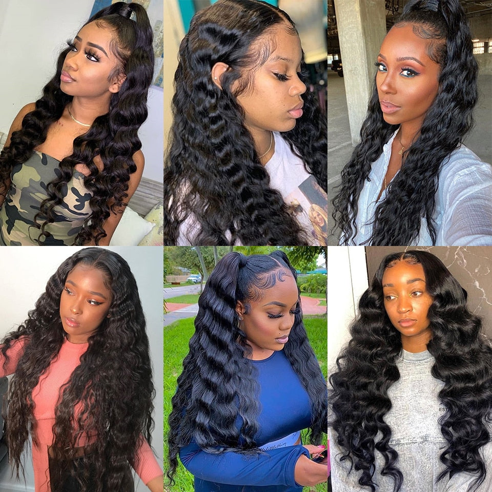 13x6 Loose Deep Wave 13x4 Transparent Lace Front Human Hair Pre Plucked 180% Loose Deep Curly Closure Wigs