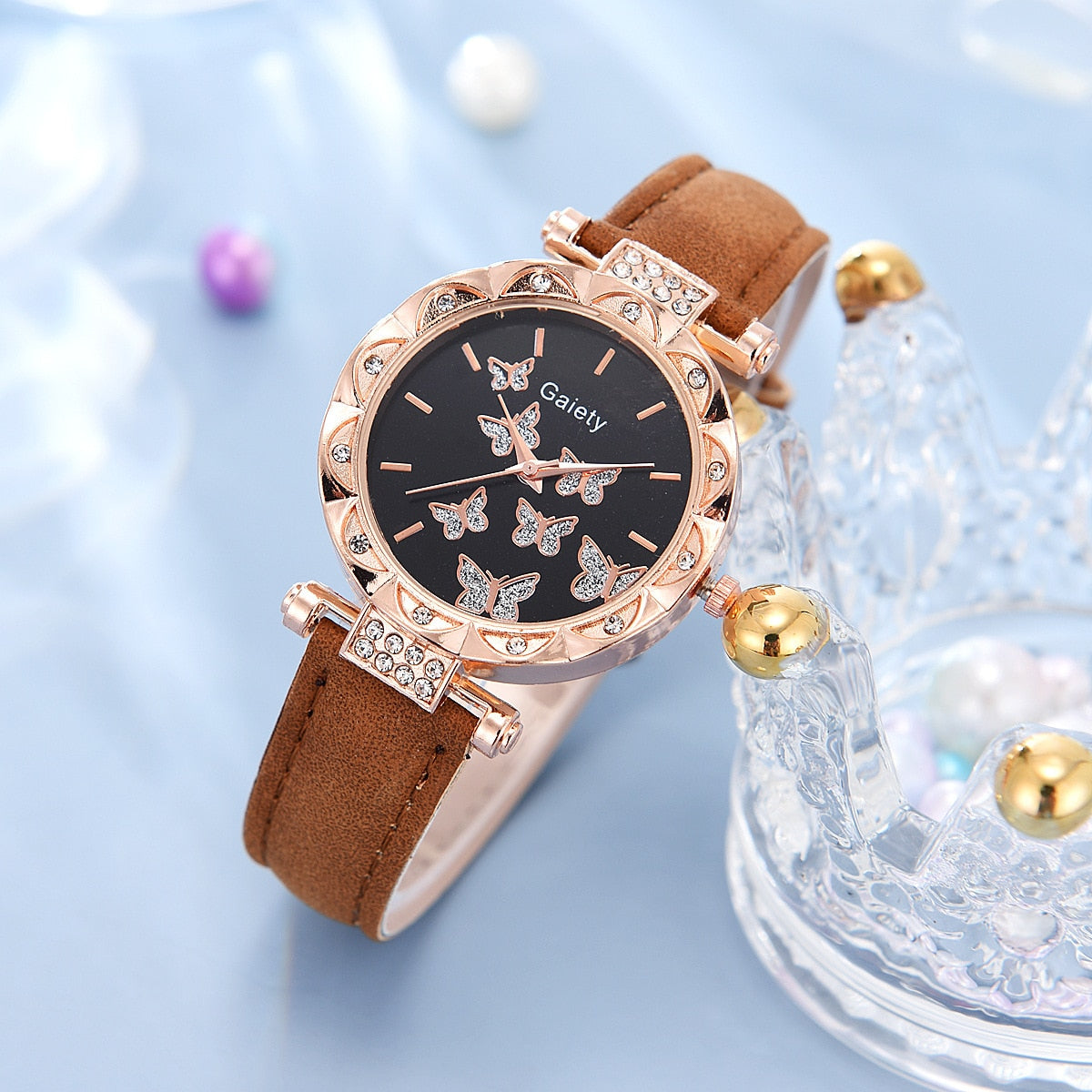 Luxury Women Watch, Bracelet, Earring, And Necklace Set / Leather Band Ladies Quartz Wristwatch