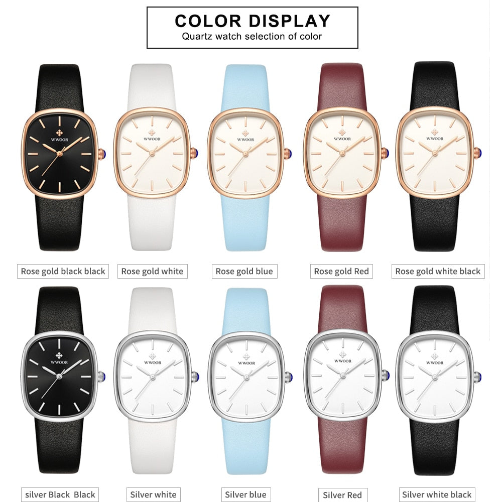 WWOOR 2023 Women's Fashion Leather Bracelet Top Brand Quartz Luxury Waterproof Ladies Wristwatch