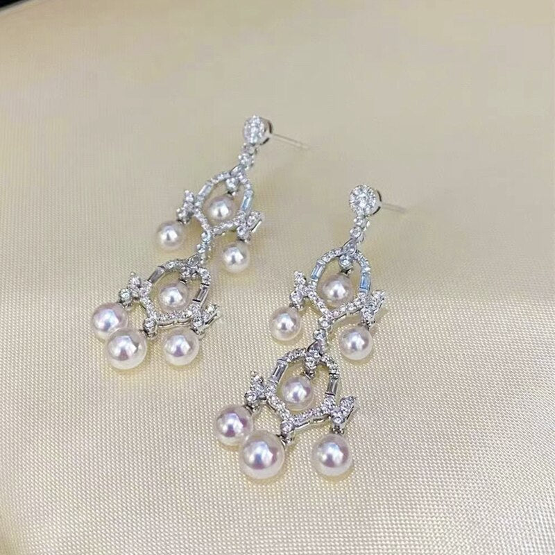 MeiBaPJ Luxurious 3.5-4mm Natural White Round Pearls Fashion Stud Earrings 925 Silver Fine Wedding Jewelry for Women