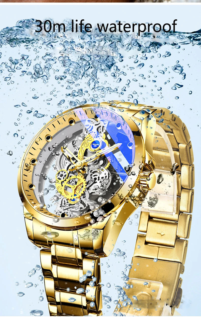 Fashion Transparent Men Mechanical Stainless Steel Luminous Quartz Watches