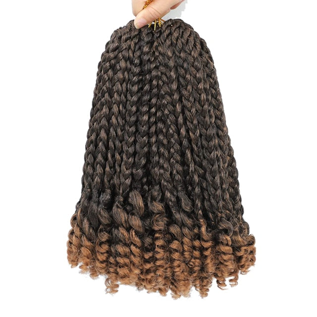 Sambraid Synthetic Short Bob 10Inch Omber Blonde Pre Stretched Box Braids with Curly Ends