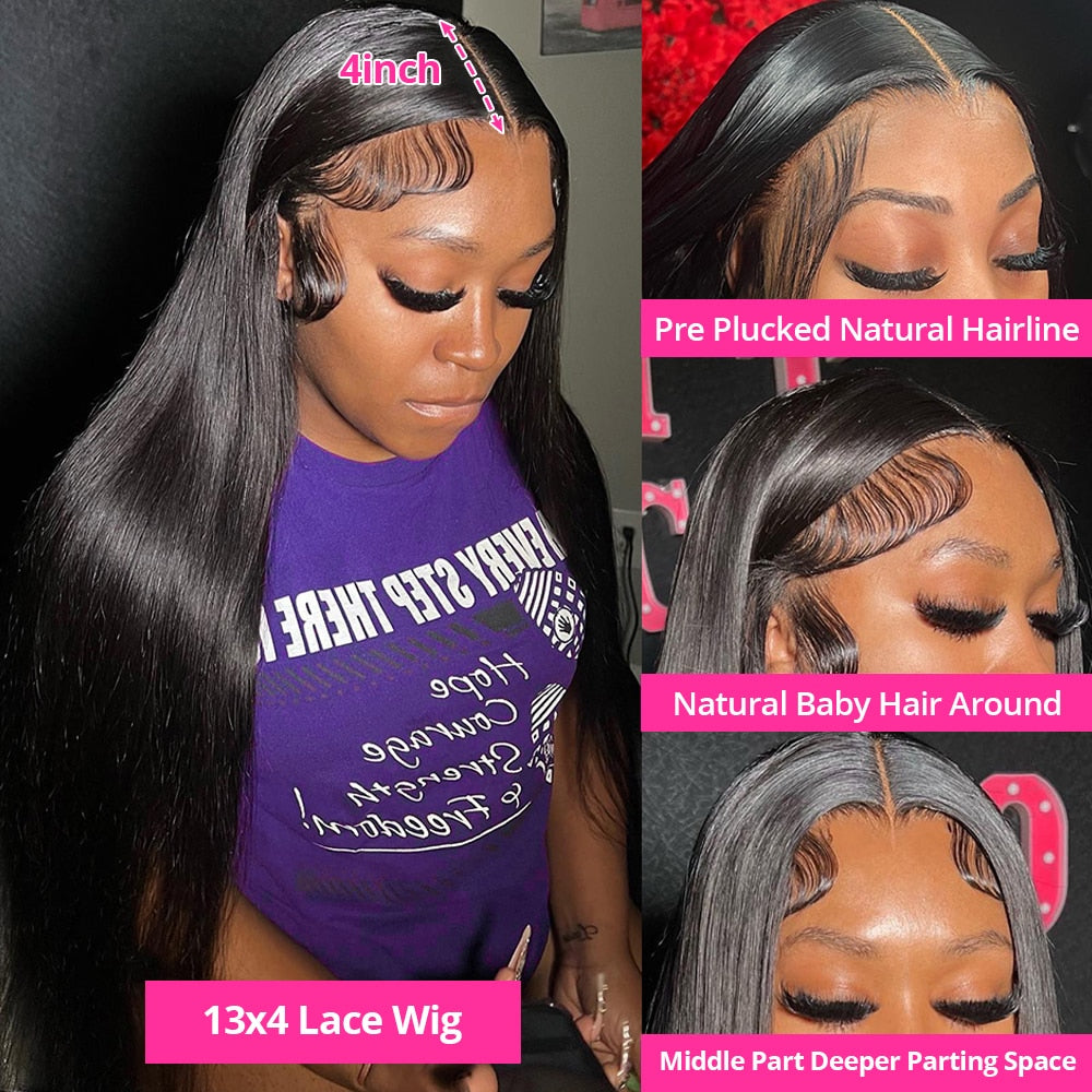 250% HD 360 Full Lace Human Hair Pre Plucked 30Inch Straight 13x6 HD Transparent Lace Frontal Wigs