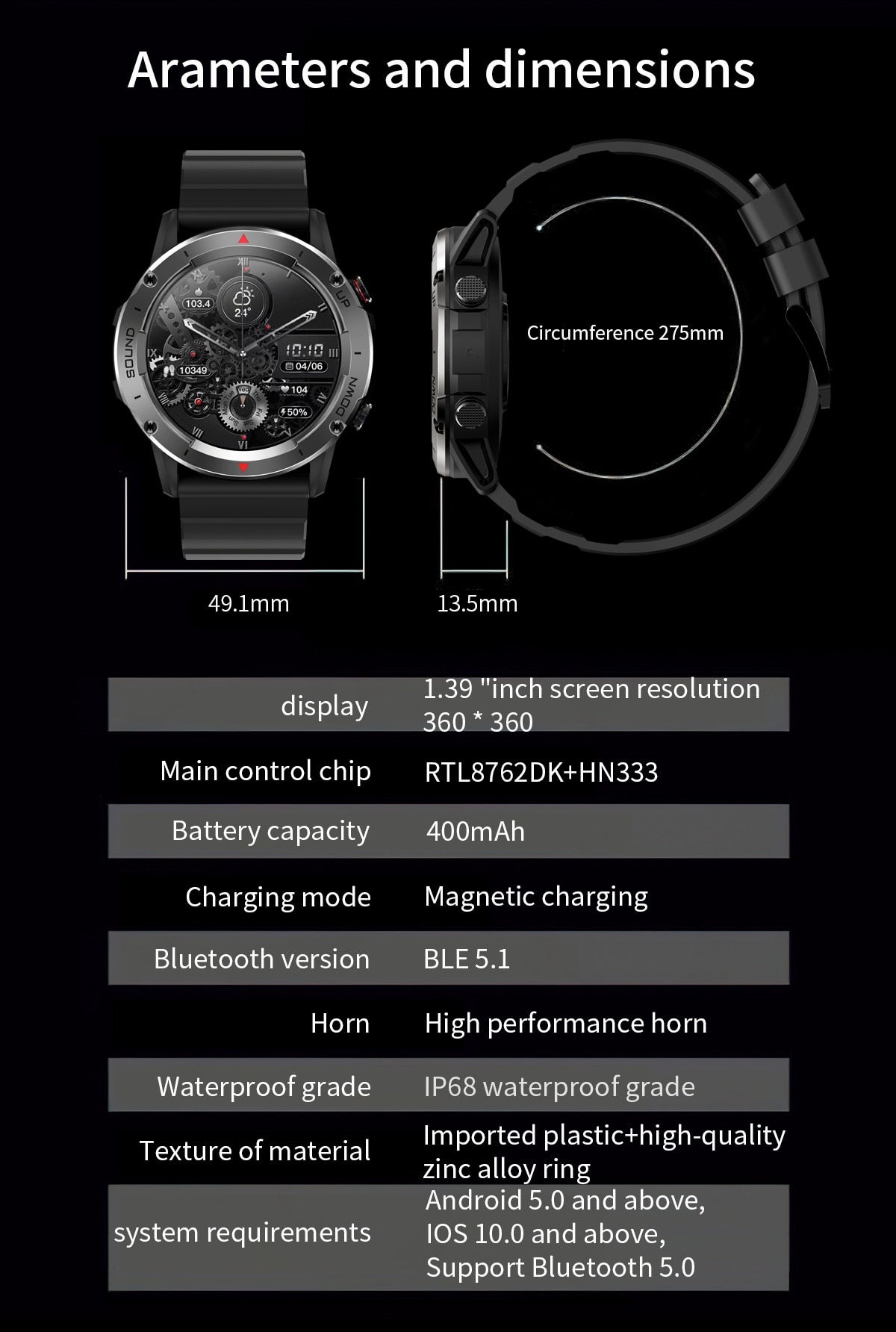 2023 NX9  Men's Rugged Smart Watches For Android Huawei Ios Waterproof Watches 1.39'' HD Fitness Tracker Bluetooth Call