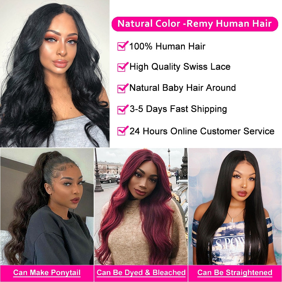 30 Inch Wavy Brazilian Body Wave Lace Front Wig 13x4 HD Transparent Lace Human Hair Wigs