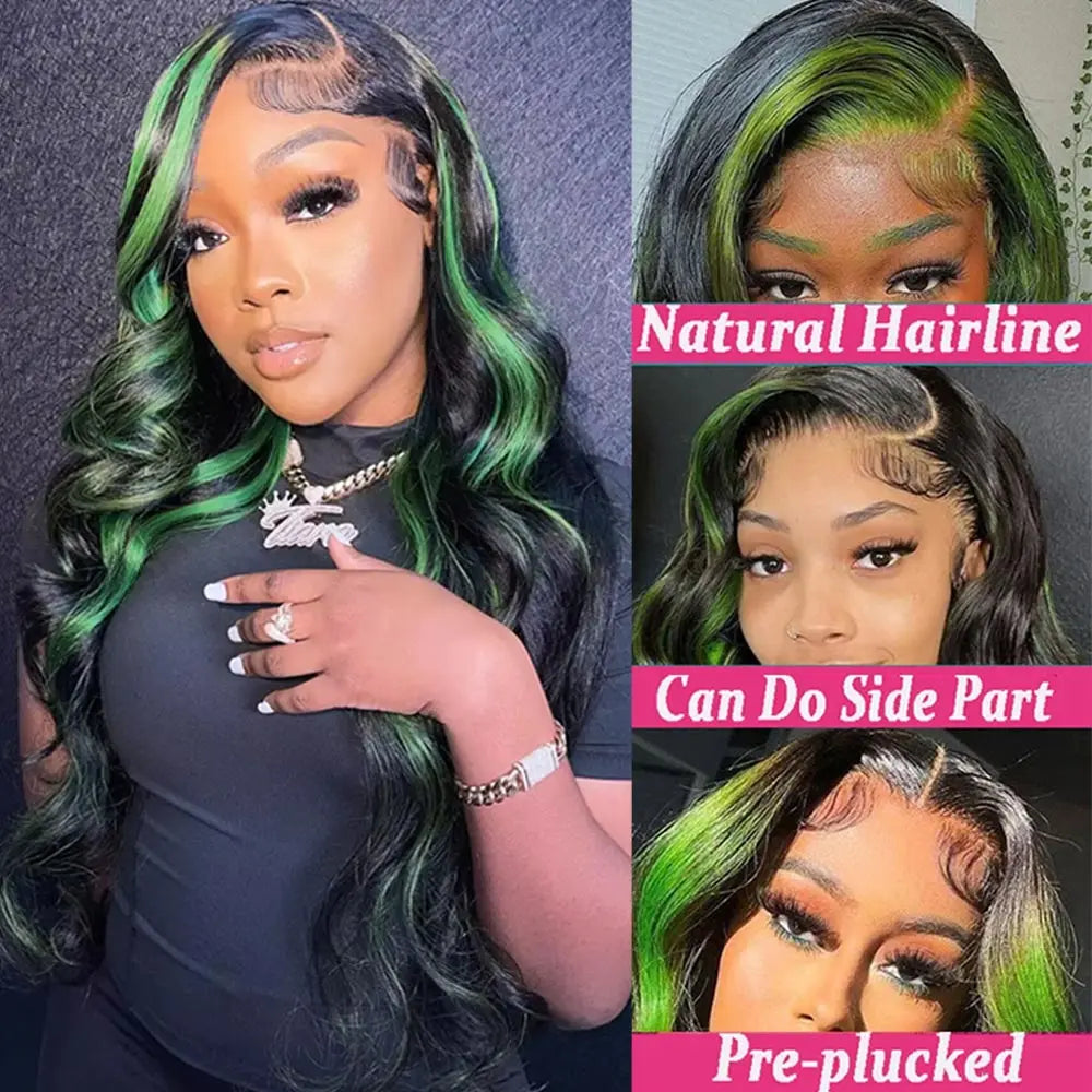 13x6 HD Lace Frontal Wigs Highlight Green Body Wave Lace Front Wig 30 Inch Body Wave Human Hair Wigs Ombre Remy Lace Front Wig