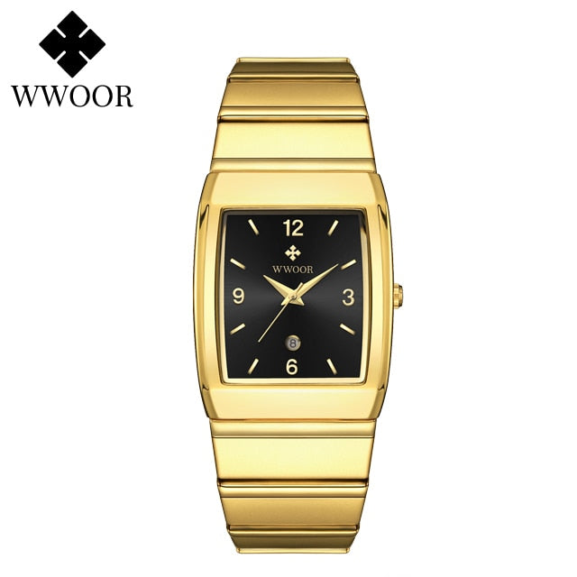 WWOOR New Fashion Luxury Square  Stainless Steel Waterproof Quartz Men's Wristwatch