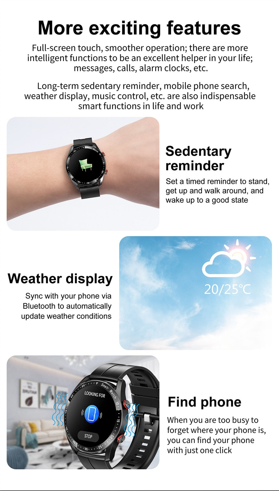 2022 New Bluetooth Men Waterproof Sport Fitness Tracker Weather Display Man Smartwatch For Xiaomi Huawei Phone