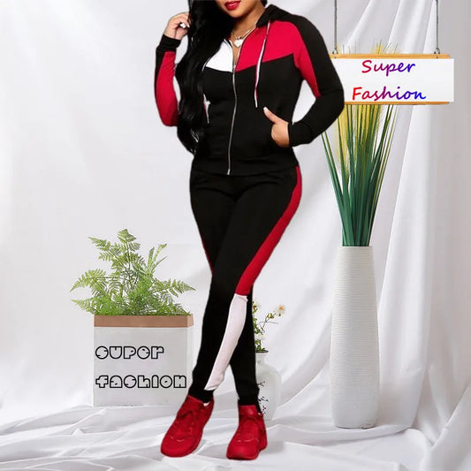 Plus Size Two Piece Long Sleeve Hoodies Pant Suits