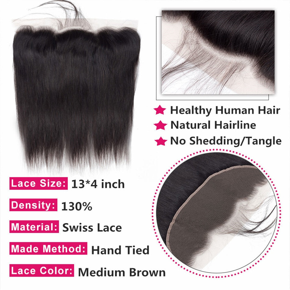 Bone Straight Brazilian Natural hair Bundles With 30 Inch Lace Frontal  Closure