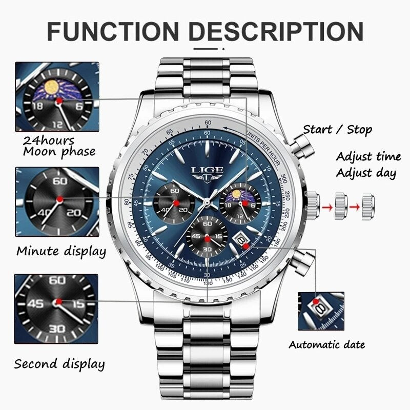 2023 Top Luxury New Men Quartz Waterproof Luminous Date Chronograph Sport Wrist Watch