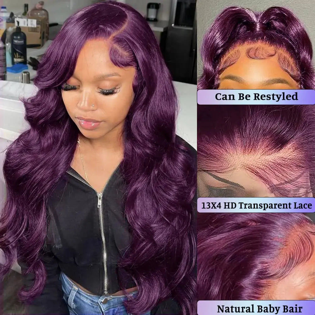 Purple Body Wave Lace Front Pre Plucked  Human Hair Wig