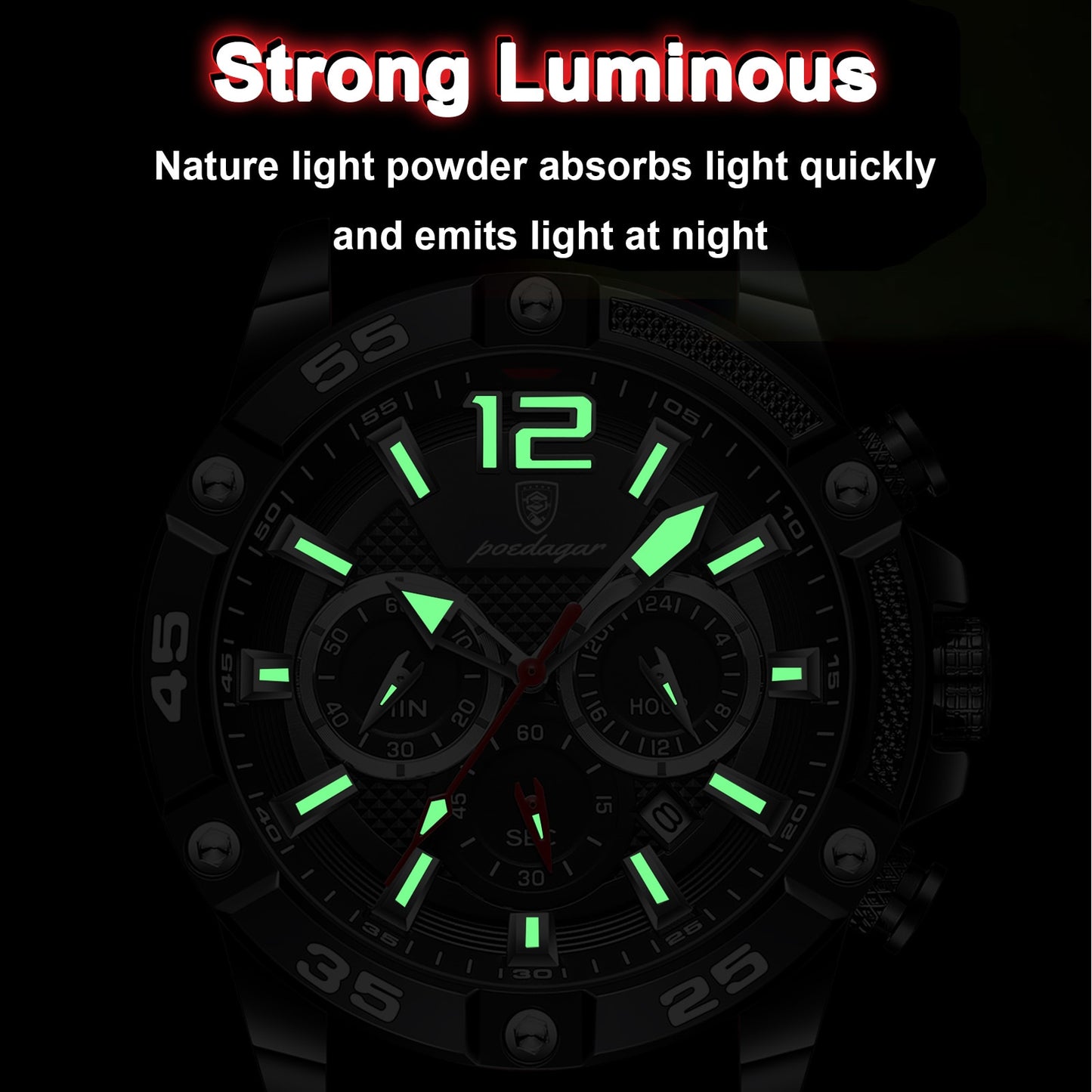 POEDAGAR High Quality Casual Men Luxury Waterproof Luminous Chronograph Date Military Quartz Watches