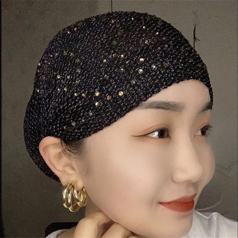 Breathable Mesh Diamond Elastics Turban Hat