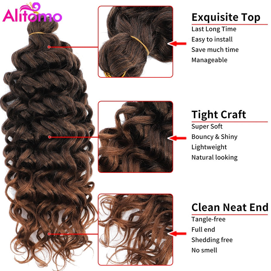 Alitomo GoGo Ombre Synthetic Beach Curl Water Wave Crochet Braiding Hair Extension