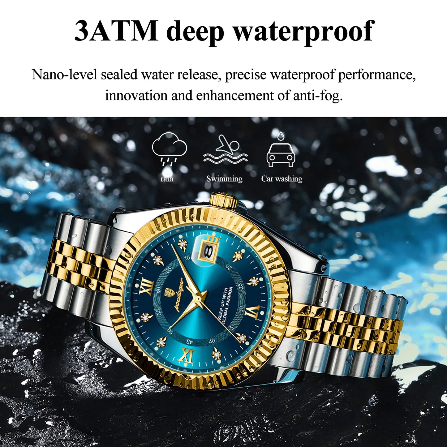 POEDAGAR Waterproof Luminous Dated Men Quartz Stainless Steel Watch