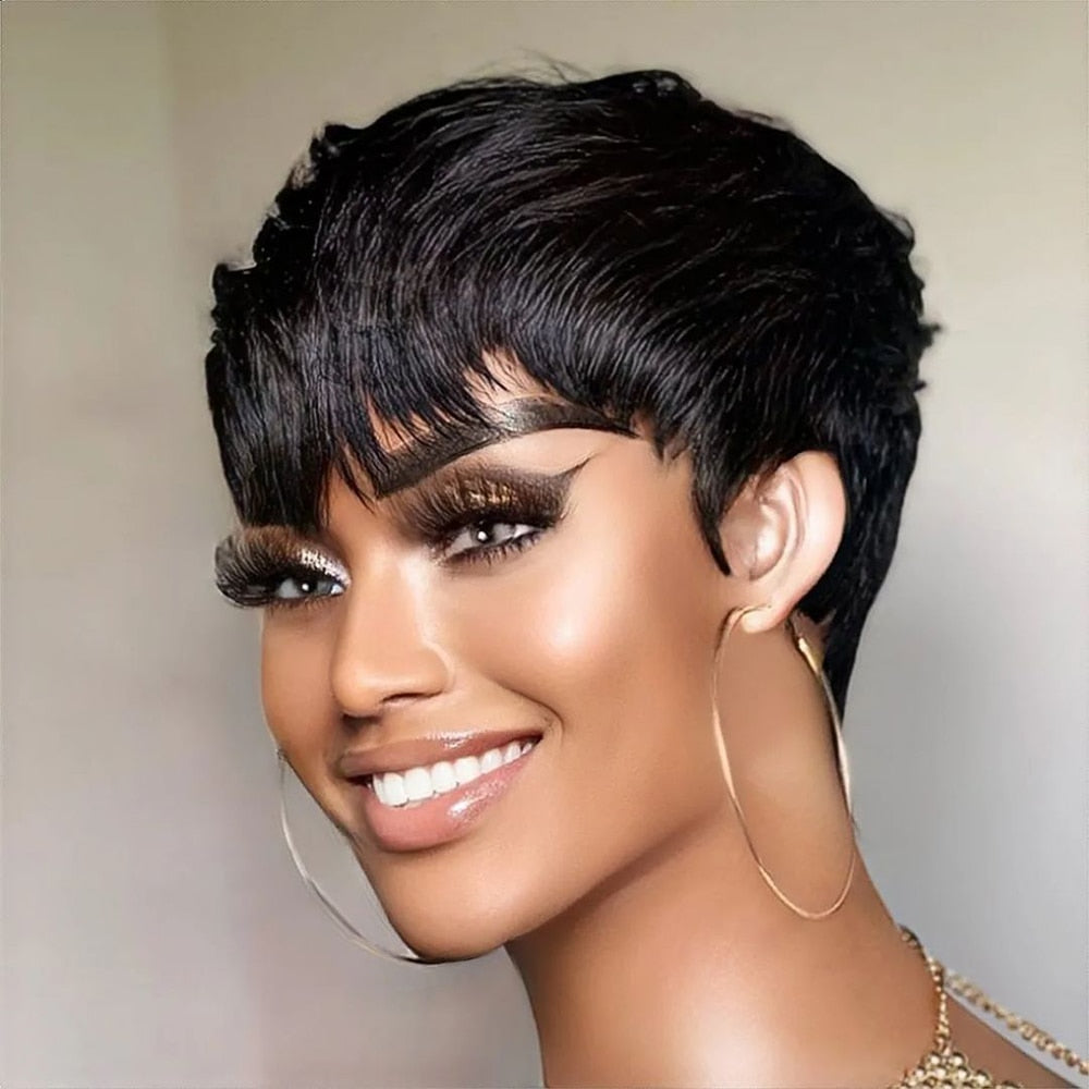 Short Pixie Cut Human Hair Wig With Bangs