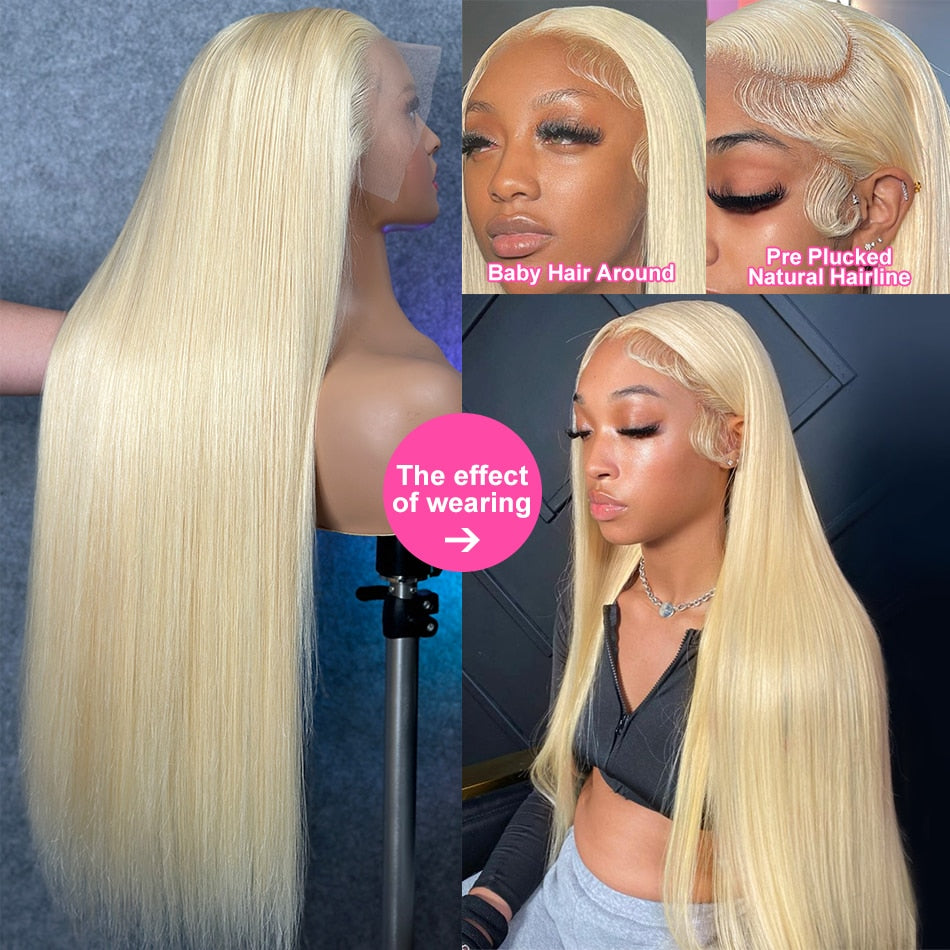 Blonde 13x4 HD Transparent Brazilian Bone Straight Human Hair 613 Lace Front Wigs