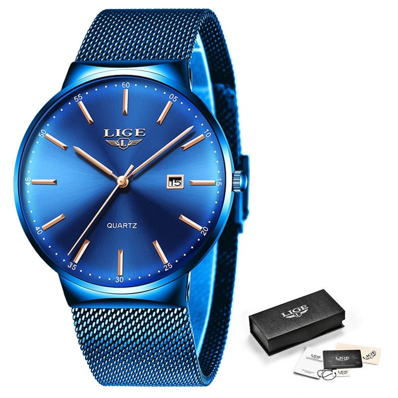 LIGE Ultra Thin Waterproof Date Quartz  Men's Fashion Wrist Watch