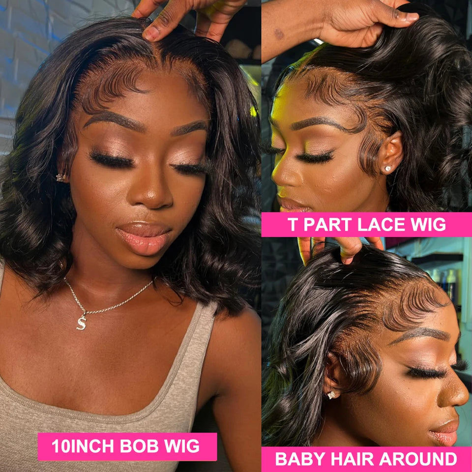 Brazilian Body Wave Short Bob 4x4 Closure Wig Transparent 13x4 Lace Front Pre Plucked Human Hair Wigs for Women