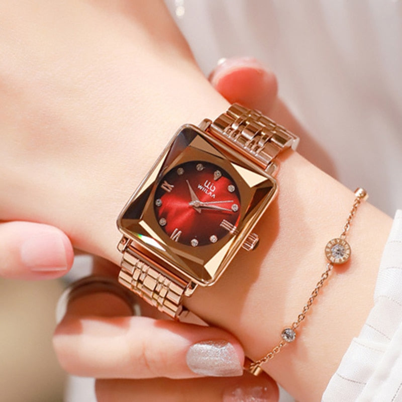 Women Business Wrist Square 2023 Simple Design Luxury Fashion Rectangular Gold Stainless Steel Waterproof Quartz Watch