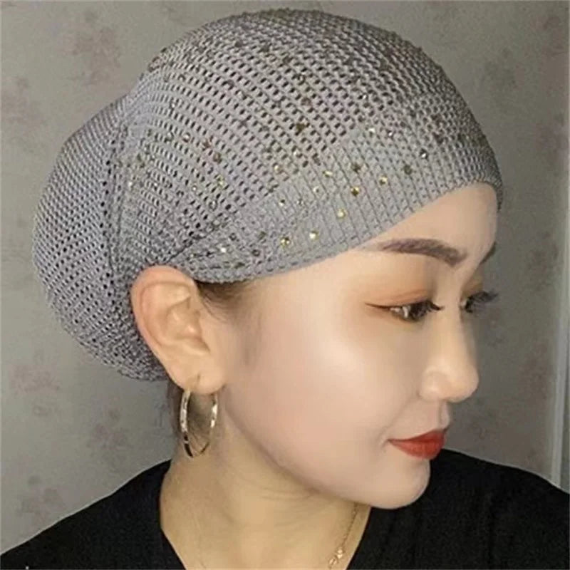 Breathable Mesh Diamond Elastics Turban Hat