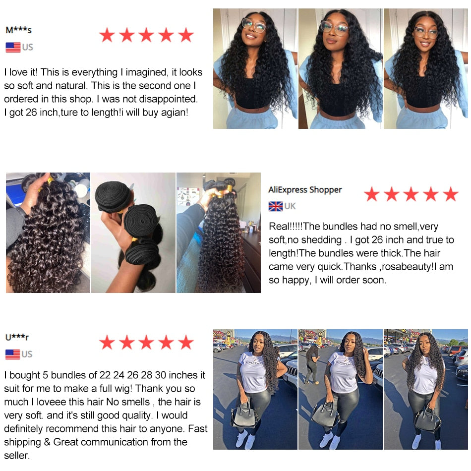 Rosabeauty Deep Wave 28 30 40 Inch 3 4 Bundles Brazilian Remy Hair 100% Natural  Water Wave Curly Human Hair Extensions