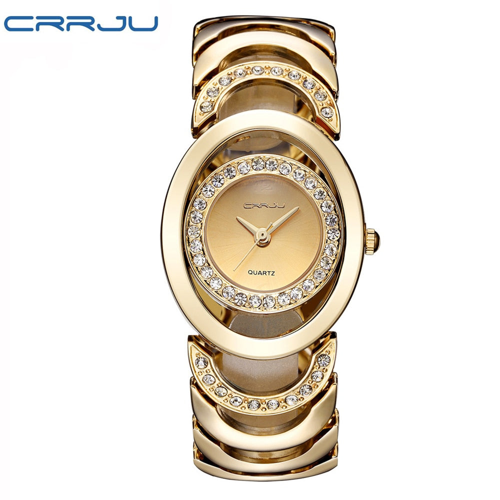 Women's Gold Luxury Brand bracelet Quartz Stainless Steel Rhinestone wristwatch