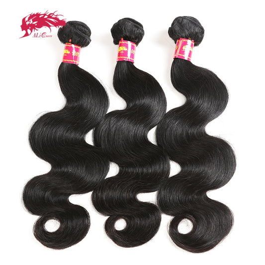 Ali Queen Brazilian Body Wave Raw Virgin Hair Weaving Natural Color 8-34 inches 3/4Pcs 100% Human Hair Weave Bundles