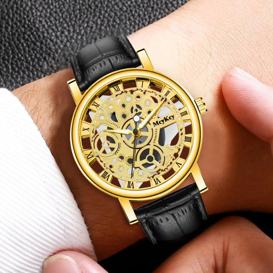 Men's Fashion Transparent Hollow Leather Band Quartz brand Wristwatches