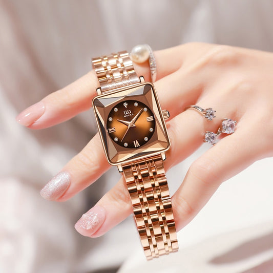 Women Business Wrist Square 2023 Simple Design Luxury Fashion Rectangular Gold Stainless Steel Waterproof Quartz Watch