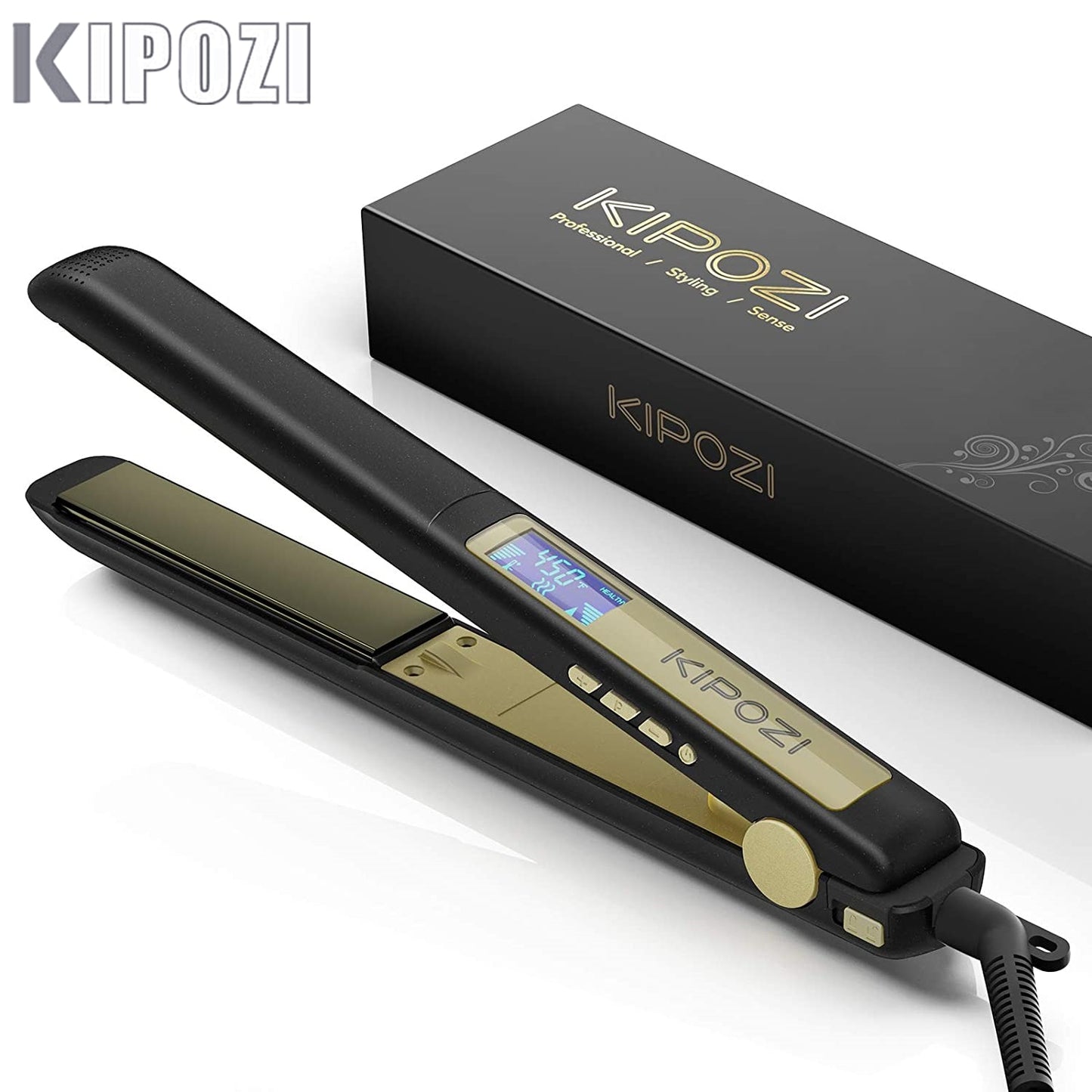 KIPOZI Professional Titanium Dual Voltage Instant Heating Flat Iron 2 In 1 Hair Curler LCD Digital Display