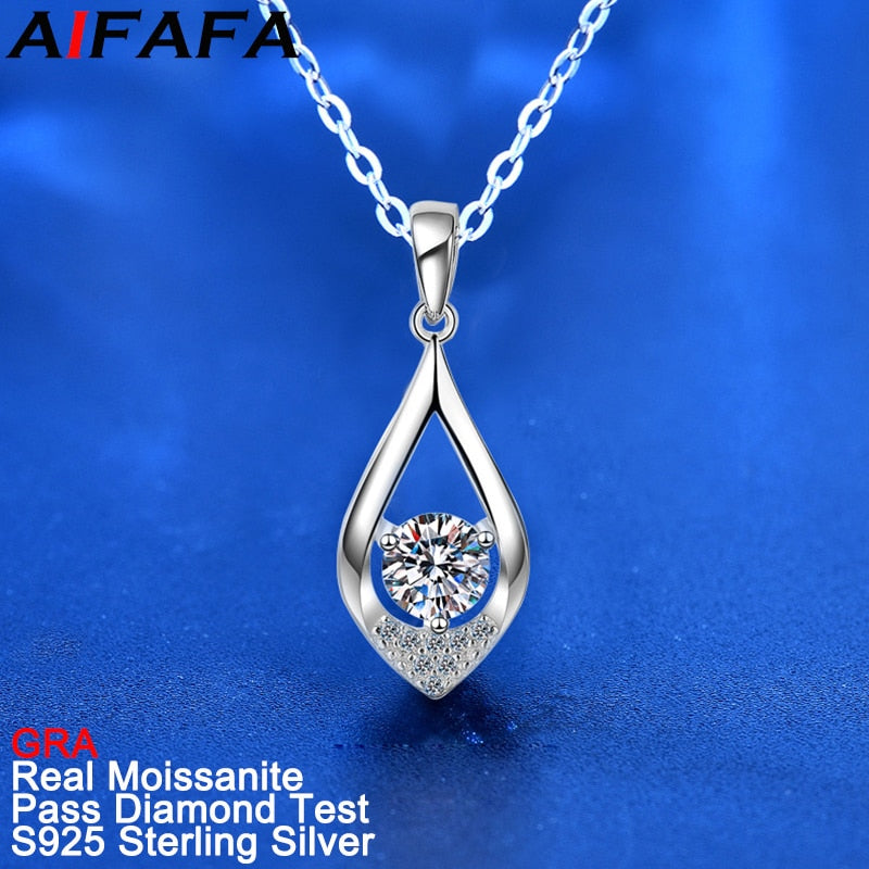 AIFAFA 0.5 Carat Moissanite Water Drop Pendant Necklace 100% S925 Sterling Silver Jewelry