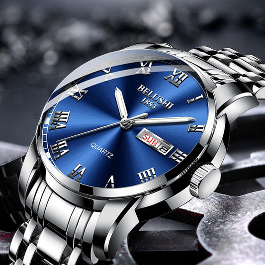 BELUSHI  Quartz Top Luxury Brand Full Steel Waterproof Men's Fashion Business Wristwatches