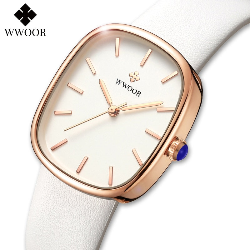 WWOOR 2023 Women's Fashion Leather Bracelet Top Brand Quartz Luxury Waterproof Ladies Wristwatch