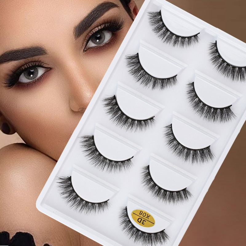 3/5 Pairs Hot Sale Natural Long 3D Mink Soft Short Faux Handmade Lashes