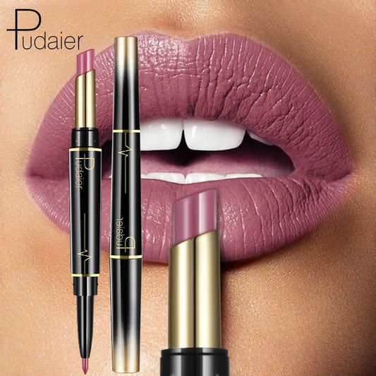 Pudaier Makeup 2 in 1 Matte Lipstick & Lip Liner lip Balm Matt Cream