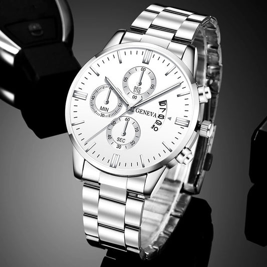 2023 Men's Fashion Luxury Silver Stainless Steel Quartz Wrist Watches With Calendar