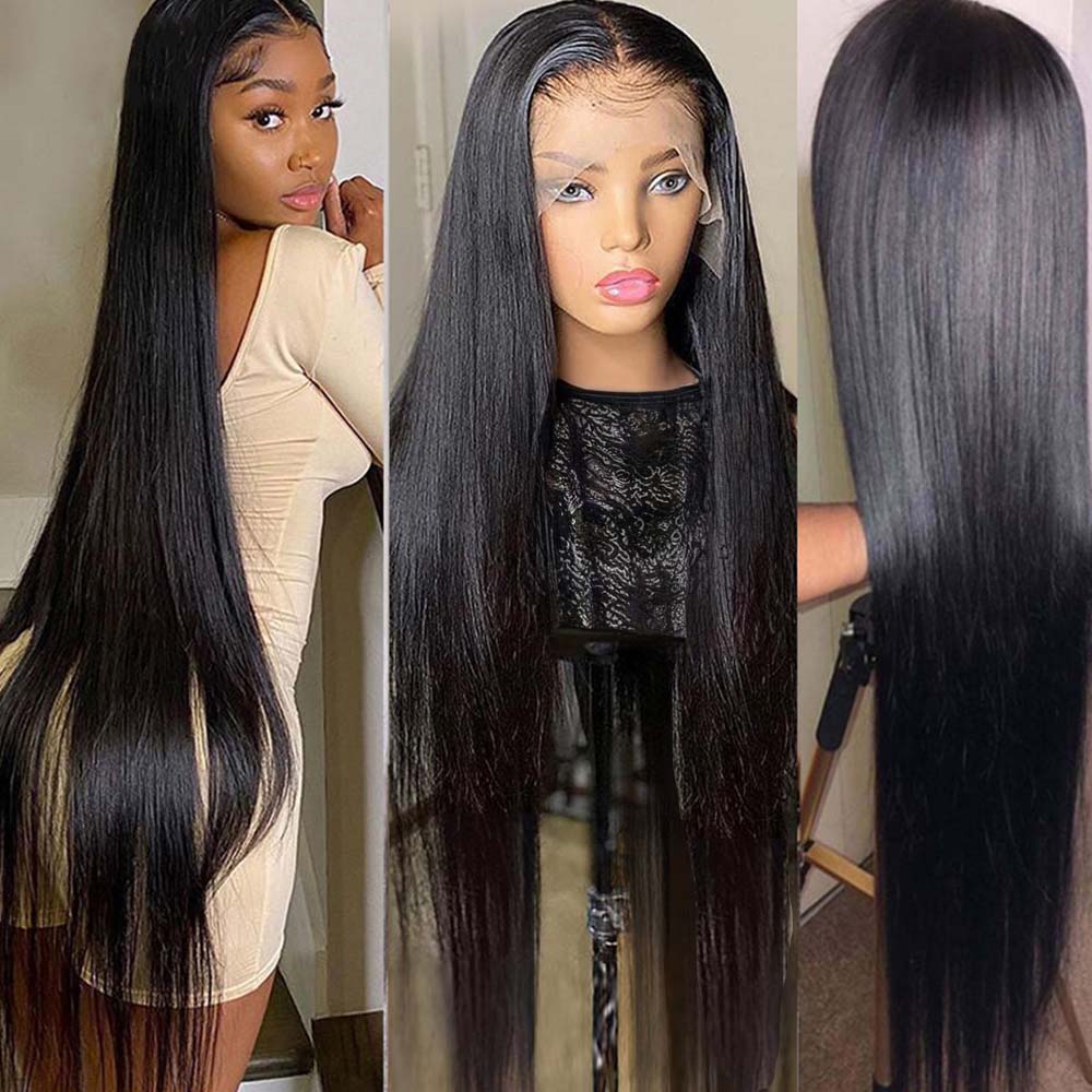 250% HD 360 Full Lace Human Hair Pre Plucked 30Inch Straight 13x6 HD Transparent Lace Frontal Wigs